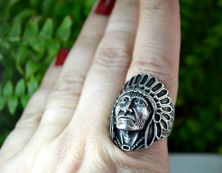 Inel din argint masiv model Sef de trib Navajo amerindian [3]