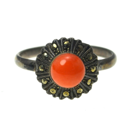 Inele argint - Inel argint vechi Coral natural marcasite atelier italia