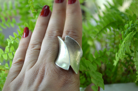 Inel statement argint usor aurit vintage modernist [2]