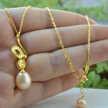 Lant argint aurit cu pandant Snake perla roz A Vintage Collection [2]