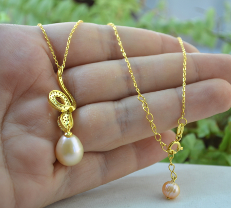 Lant argint aurit cu pandant Snake perla roz A Vintage Collection [2]