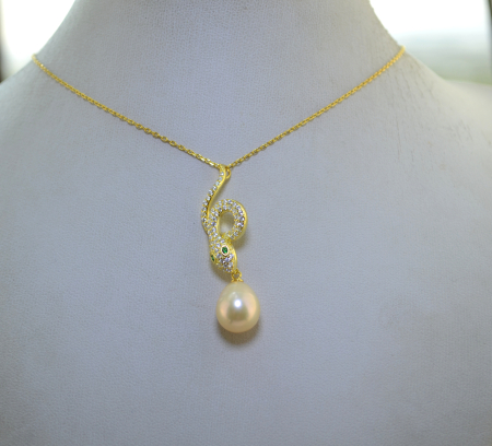 Lant argint aurit cu pandant Snake perla roz A Vintage Collection [3]