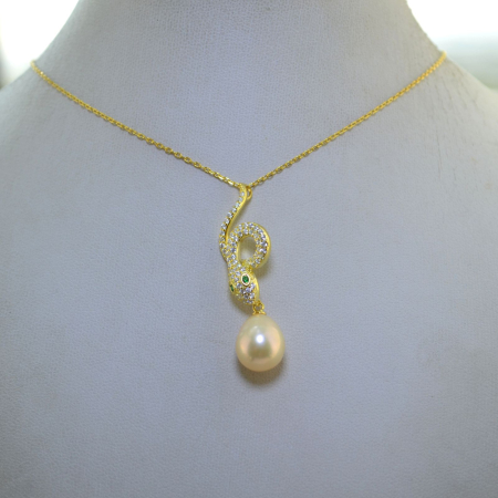Lant argint aurit cu pandant Snake perla roz A Vintage Collection [3]