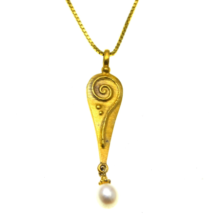 REDUCERI - Lant argint aurit cu pandant vermeil Spirala, perla naturala A Vintage Collection
