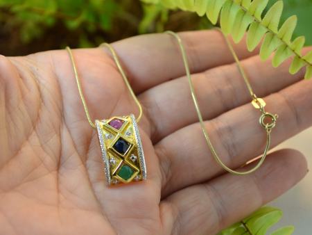 Lant argint aurit pandant argint vermeil rubin safir smarald natural [1]