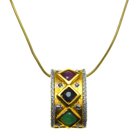 Pietre semipretioase si pretioase - Lant argint aurit pandant argint vermeil rubin safir smarald natural