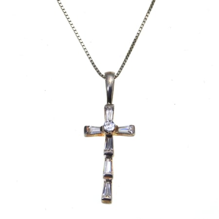 Coliere si lanturi argint - Lant argint cruce argint, cristale CZ Baguette