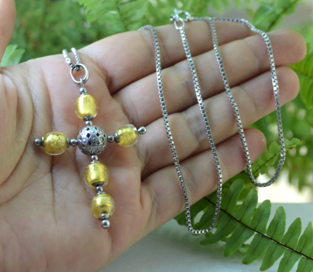 Lant argint cruce argint Murano Glass Gold Foil [3]