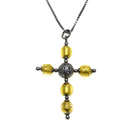 Coliere si lanturi argint - Lant argint cruce argint Murano Glass Gold Foil