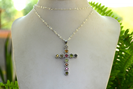 Lant argint cruce argint, Turmalina colorata [3]