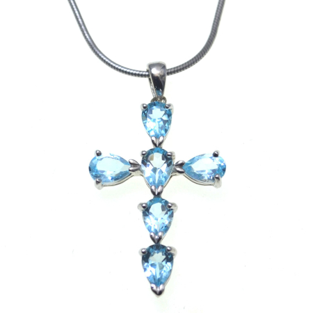 Pietre naturale - Lant argint cruce Blue Sky Topaz A Vintage Collection