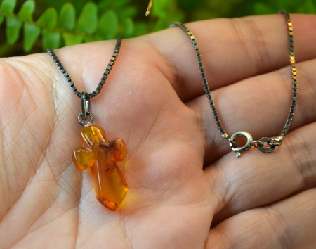 Lant argint cruce veche din chihlimbar natural [2]