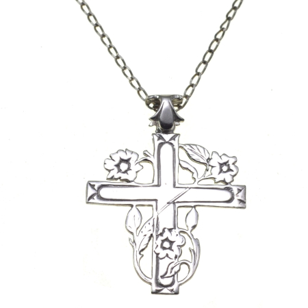 Coliere si lanturi argint - Lant argint crucifix religios ortodox cruce crestina trandafiri