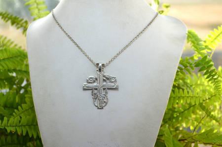 Lant argint crucifix religios ortodox cruce crestina trandafiri [3]