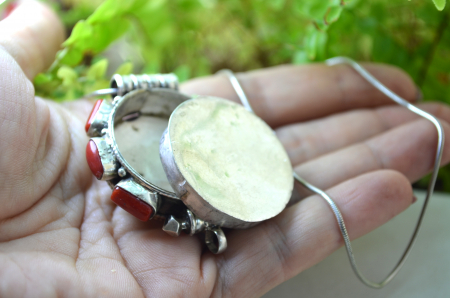 Lant argint cu pandant argint masiv etnic, amuleta-cutiuta tibetana Ghau [3]