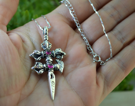 Lant argint cu amuleta tibetana din argint Phurba - Dorje [2]