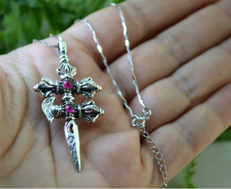 Lant argint cu amuleta tibetana din argint Phurba - Dorje [1]