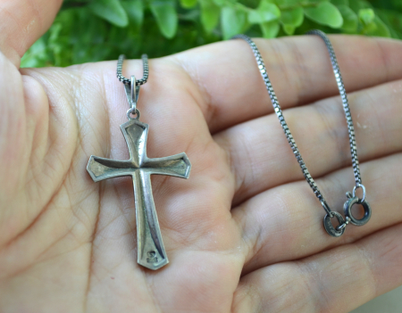 Lant argint cu cruce argint veche, Art Deco [2]