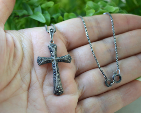 Lant argint cu cruce argint veche, Art Deco [1]