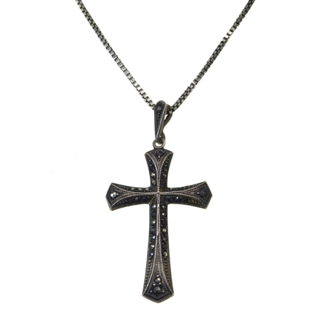 Coliere si lanturi argint - Lant argint cu cruce argint veche, Art Deco