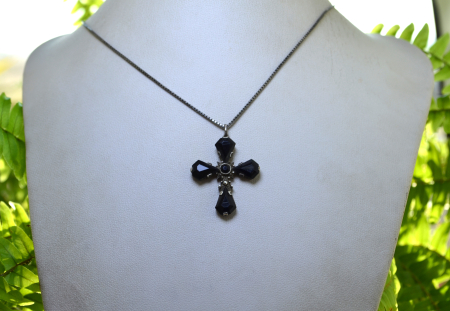 Lant argint cu cruce argint veche Neobaroca, Black Crystals [3]