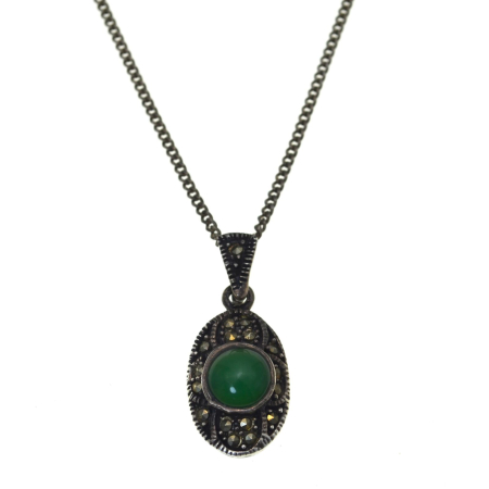 REDUCERI - Lant argint cu pandant Agat verde si Marcasite A Vintage Collection