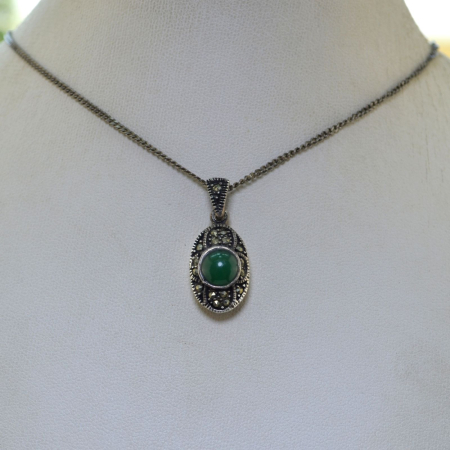 Lant argint cu pandant Agat verde si Marcasite A Vintage Collection [3]