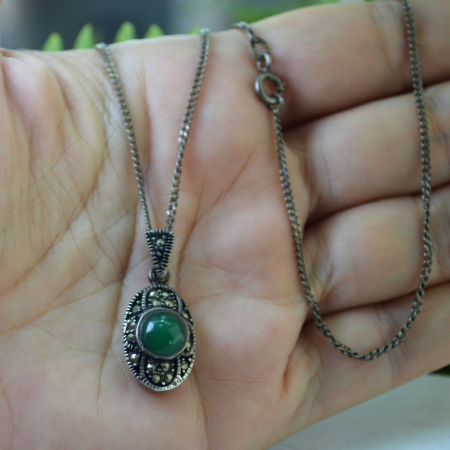 Lant argint cu pandant Agat verde si Marcasite A Vintage Collection [1]