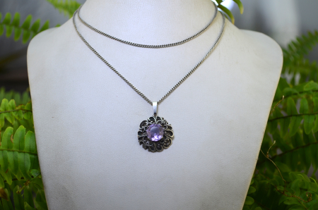 Lant argint cu pandant ametist Art Nouveau [3]