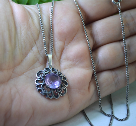 Lant argint cu pandant ametist Art Nouveau [1]