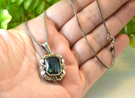 Lant argint pandant antic Bohemian Green Emerald Crystal art nouveau jugendstil [1]