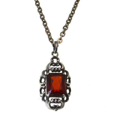 Coliere si lanturi argint - Lant argint cu pandant argint interbelic, Bohemian Crystal