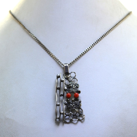 Lant argint cu pandant argint vintage, decorat cu Red Coral, [3]