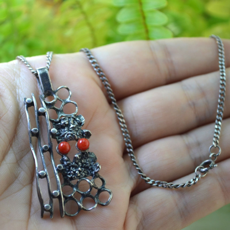 Lant argint cu pandant argint vintage, decorat cu Red Coral, [1]