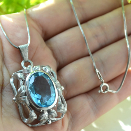 Lant argint cu pandant argint vechi, Acvamarin Crystal Glass [1]