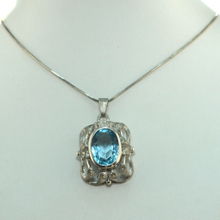 Lant argint cu pandant argint vechi, Acvamarin Crystal Glass [3]