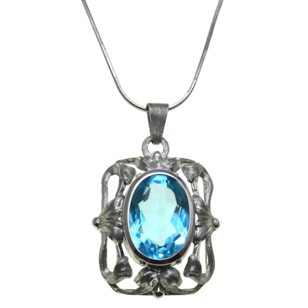 Coliere si lanturi argint - Lant argint cu pandant argint vechi, Acvamarin Crystal Glass