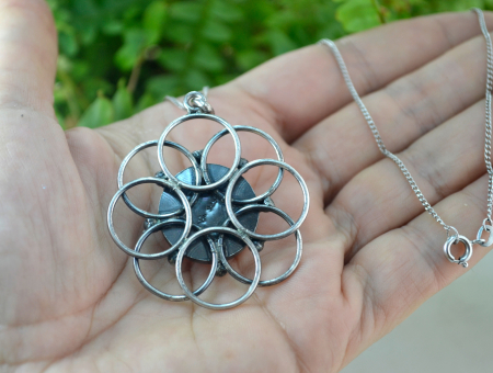 Lant argint pandant argint vintage Cuart roz estetica modernista [2]