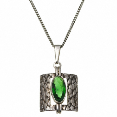 REDUCERI - Lant argint cu pandant Art Deco, Green Bohemian Crystal, semnat Teka A Vintage Collection
