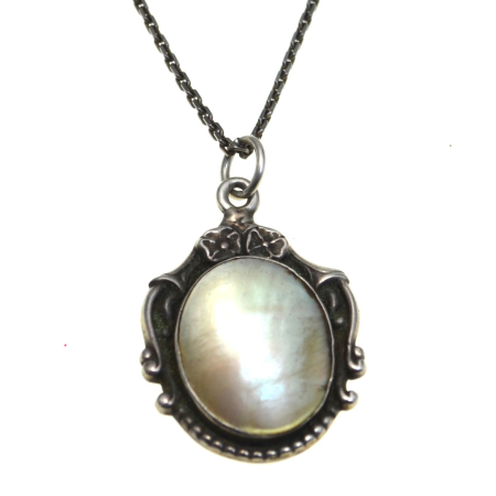 Bijuterii de colectie - Lant argint cu pandant Art Deco, sidef A Vintage Collection