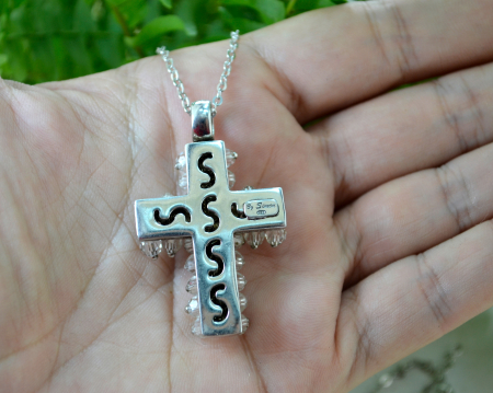 Lant argint cu pandant cruce argint cristale fatetate semnat designer italian by simon [2]