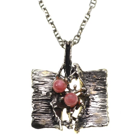 Coliere si lanturi argint - Lant argint pandant argint masiv Mid-Century statement rodocrozit modernist brutalist