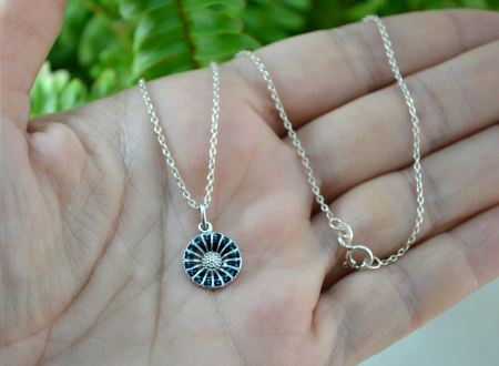 Lant argint cu pandant Georg Jensen email negru model Daisy [2]