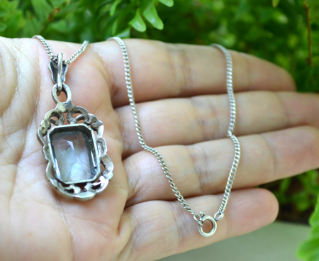 Lant argint cu pandant interbelic, Acvamarin Crystal [2]