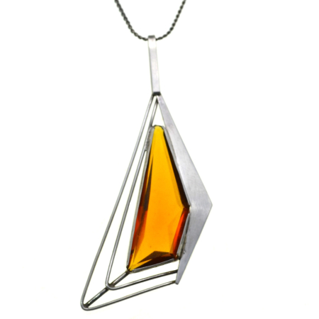Coliere si lanturi argint - Lant argint cu pandant Mid-Century, decorat cu Bohemian Citrine Crystal