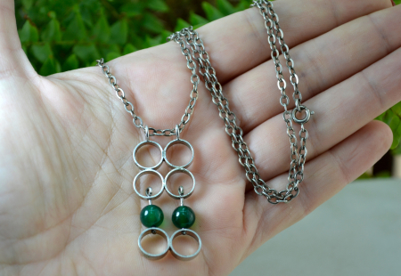 Lant argint cu pandant Mid-Century decorat Green Glass atelier german [1]