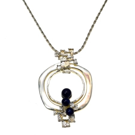 Coliere si lanturi argint - Lant argint la baza gatului pandant Mid-century lapis lazuli stil brutalist modernist