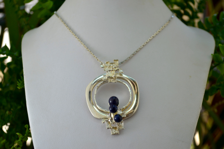 Lant argint la baza gatului pandant Mid-century lapis lazuli stil brutalist modernist [2]