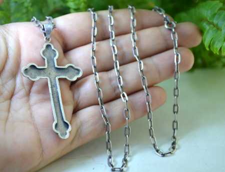 Lant argint lung cruce argint, estetica Art Nouveau [2]