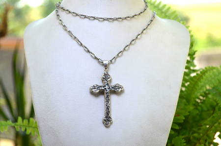 Lant argint lung cruce argint, estetica Art Nouveau [3]